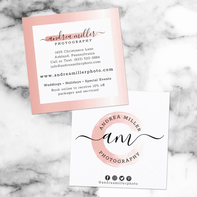 Rose Gold Minimalist Paint Swash Logo Custom Promo Square Business Card (Creator Uploaded)