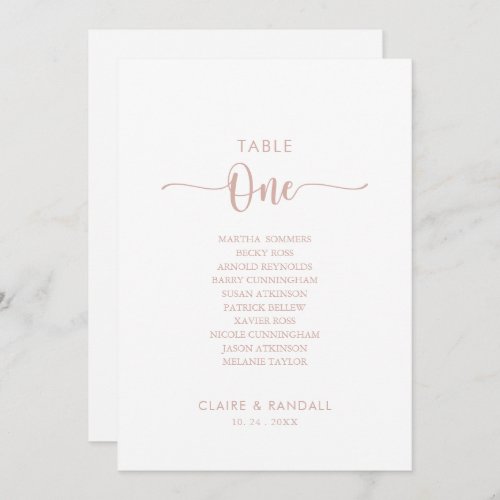 Rose Gold Minimalist Table Number 1 Seating Chart