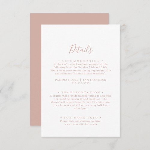 Rose Gold Minimalist Wedding Details  Enclosure Card
