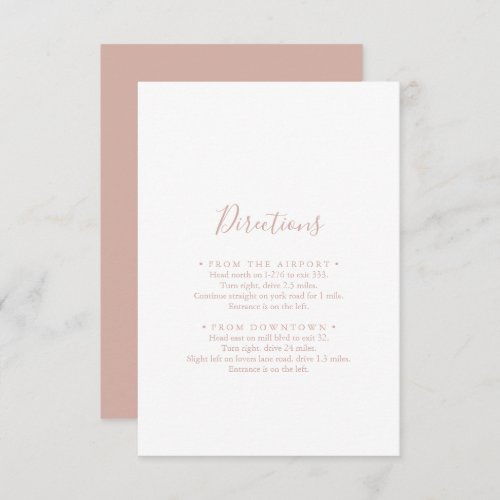 Rose Gold Minimalist Wedding Directions Enclosure Card