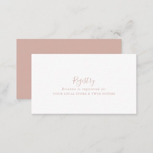 Rose Gold Minimalist Wedding Gift Registry  Enclosure Card