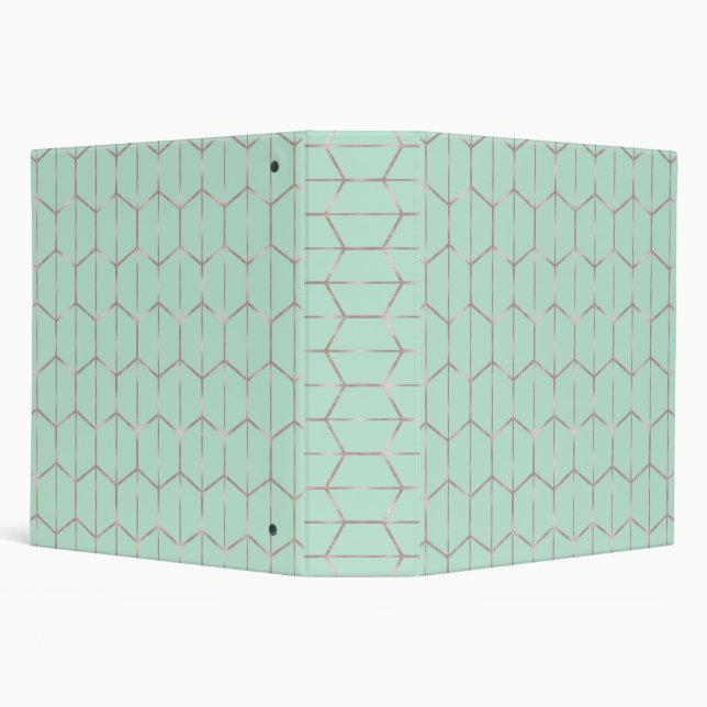 Rose Gold & Mint Chic Hexagon Geometric Glam  3 Ring Binder (Background)