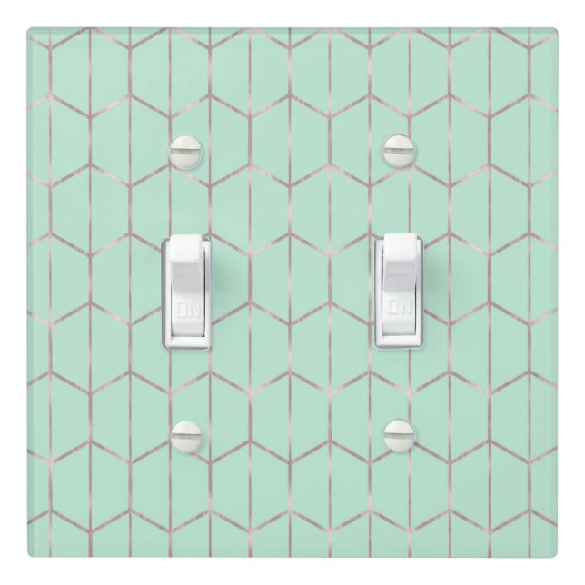 Rose Gold & Mint Chic Hexagon Geometric Glam Light Switch Cover (In Situ)