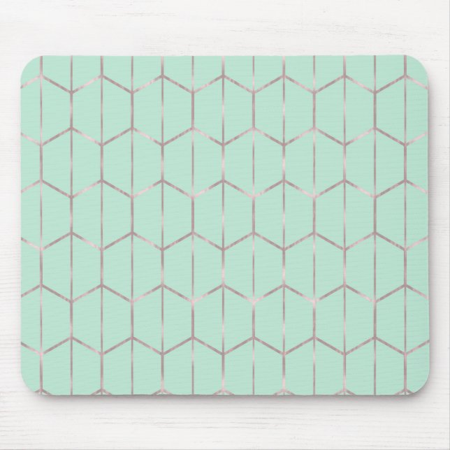 Rose Gold & Mint Chic Hexagon Geometric Glam  Mouse Pad (Front)