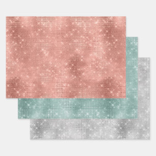 Rose Gold Mint Silver Sparkle Glitz  Wrapping Paper Sheets