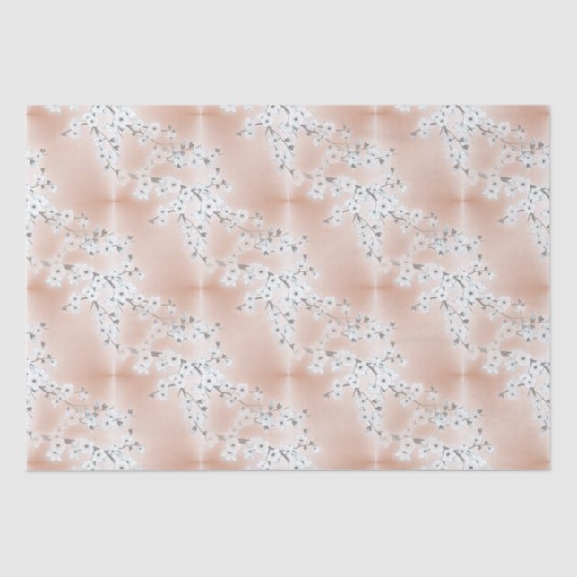 Rose Gold Mint White Cherry Blossom Tissue Paper (Front)