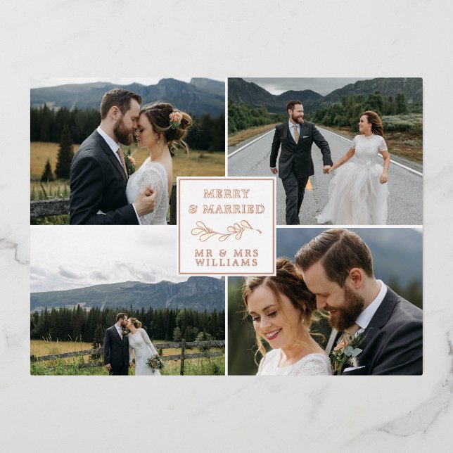 Rose Gold Mistletoe Merry Married Christmas Foil Holiday Postcard (Front)