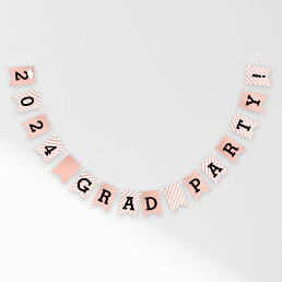 Rose Gold Modern 2024 Grad Party Graduation Bunting Flags