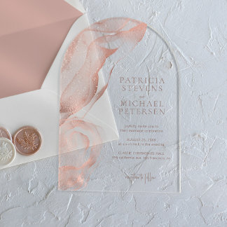 Rose gold modern abstract elegant wedding acrylic invitations