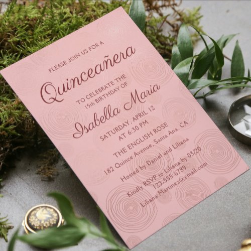 Rose Gold Modern Abstract Floral  Quinceaera Invitation
