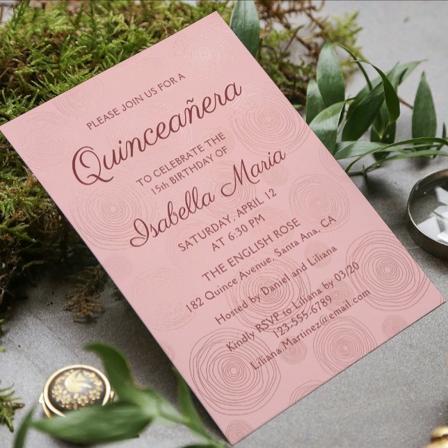 Rose Gold Modern Abstract Floral | Quinceañera Invitation (Creator Uploaded)