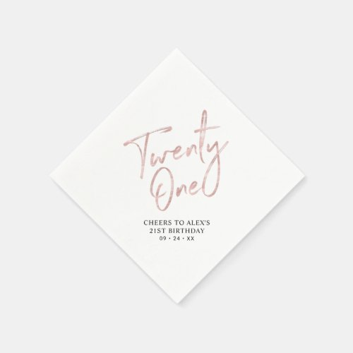 Rose Gold Modern Adult 21st Birthday Party Napkins