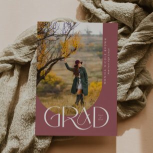 Rose Gold Modern Arch Minimalist Photo Graduation Invitation