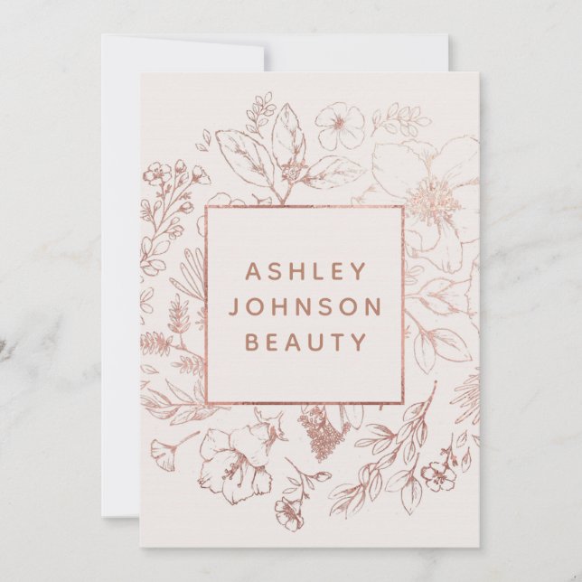 Rose Gold Modern Botanical Blush Personalized Note Card (Front)