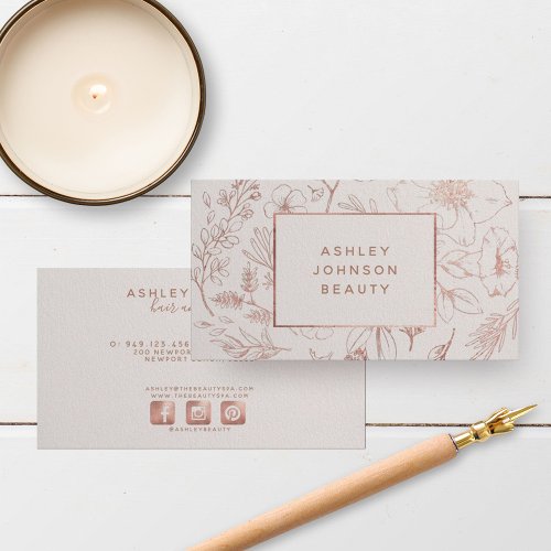 Rose Gold Modern Botanical Blush Social Horizontal Business Card