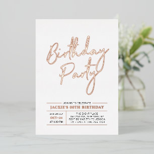 Rose Gold Modern Brush Script Adult Birthday Party Foil Invitation