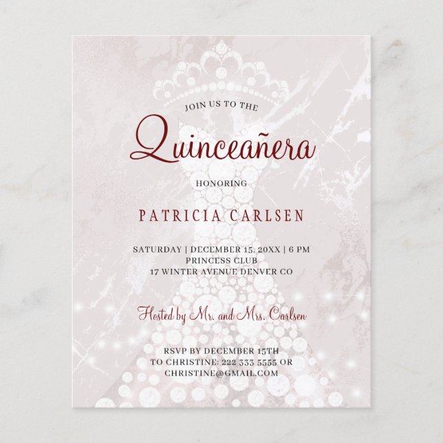 Rose gold modern budget quinceanera invitatation (Front)