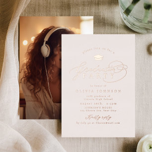 Rose Gold Modern Calligraphy Photo Graduation Foil Invitation