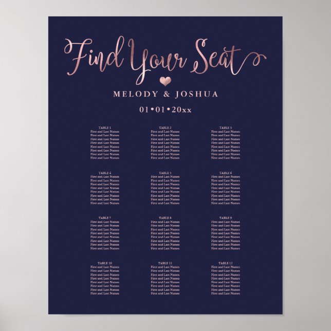 Rose Gold Modern Calligraphy Seating DIYbackground Poster (Front)