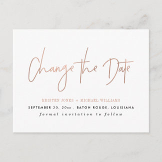 Rose Gold Modern Change the Date Announcement Postcard