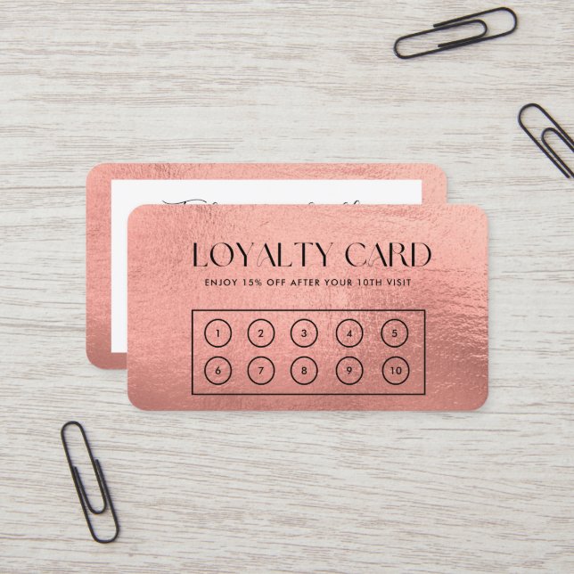 Rose Gold Modern Custom Loyalty Card (Front/Back In Situ)