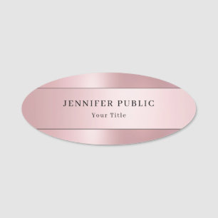 Rose Gold Modern Elegant Minimalist Template Oval Name Tag