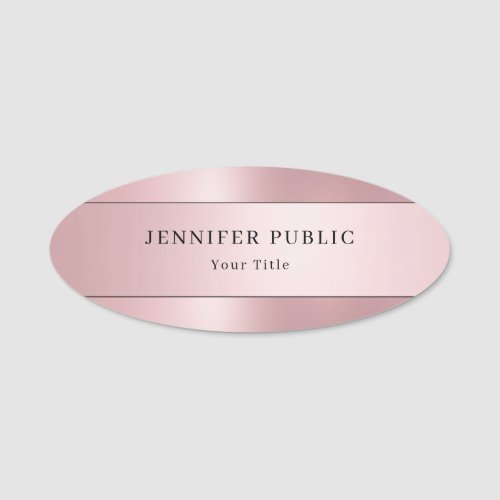 Rose Gold Modern Elegant Minimalist Template Oval Name Tag