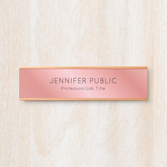 Rose Gold Modern Elegant Personalized Template Door Sign (Front)