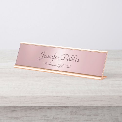 Rose Gold Modern Elegant Template Professional Desk Name Plate