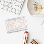 Rose Gold Modern Geometric Pattern Monogram Case For Business Cards<br><div class="desc">Our chic card case features your single initial monogram surrounded by a modern, eclectic geometric triangle pattern in trendy faux rose gold and crisp white. Add your initial in coordinating slim modern lettering. NOTE: this item uses a printed digital effect with subtle color variations that mimic the look of real...</div>