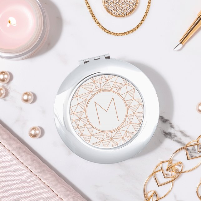 Rose Gold Modern Geometric Pattern Monogram Mirror For Makeup (Creator Uploaded)