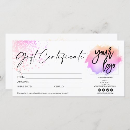 rose gold  modern gift card certificate add logo