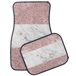 Rose Gold Modern Glam Marble & Glitter Decorative Car Floor Mat