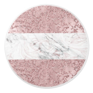 Rose Gold Modern Glam Marble & Glitter Decorative Ceramic Knob