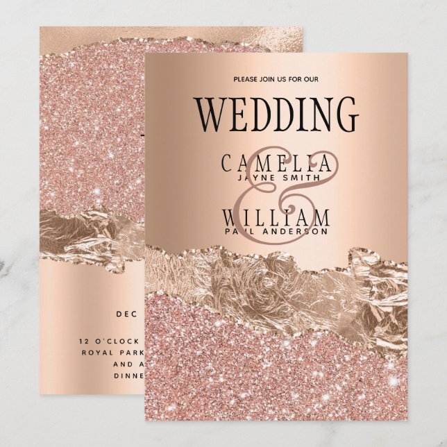 Rose Gold Modern Glamor Wedding Invite (Front/Back)