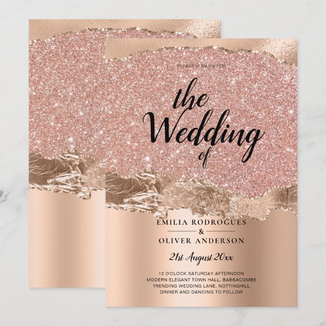 Rose Gold Modern Glamor Wedding Invite (Front/Back)