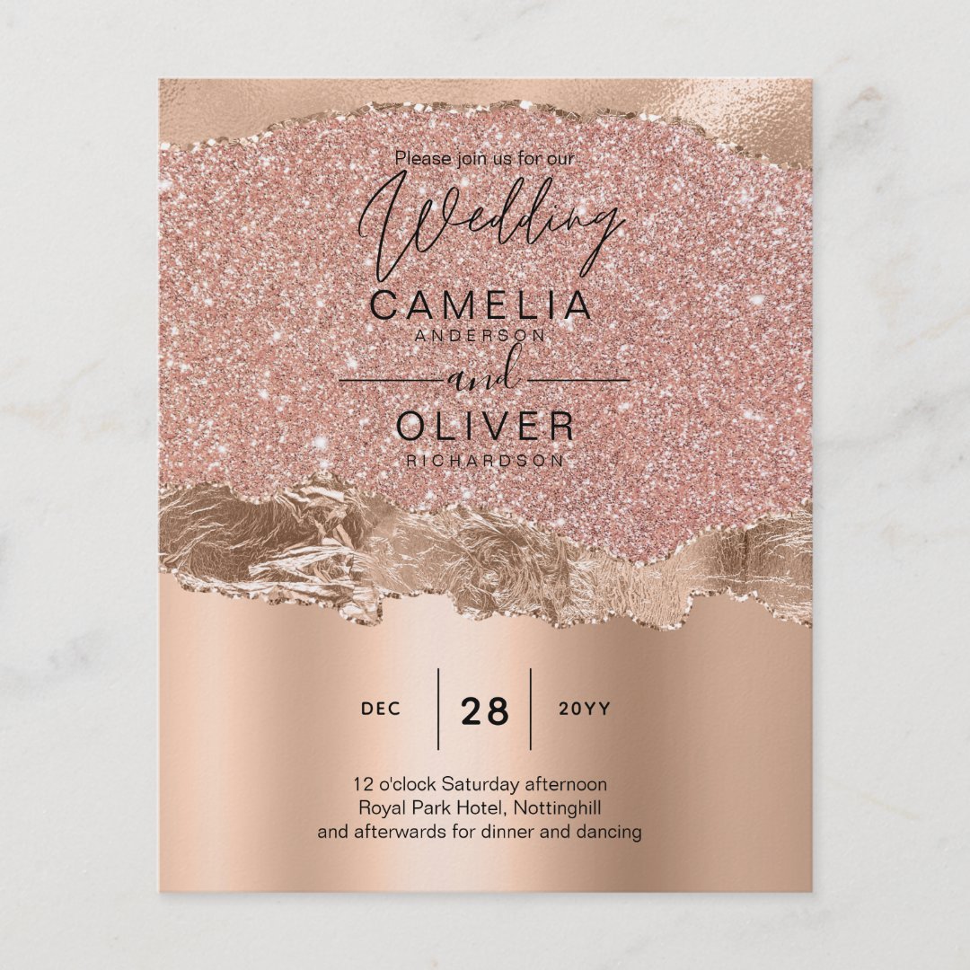 Rose Gold Modern Glamor Wedding Invite Flyer | Zazzle