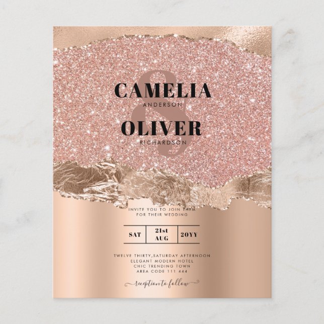 Rose Gold Modern Glamor Wedding Invite Flyer (Front)