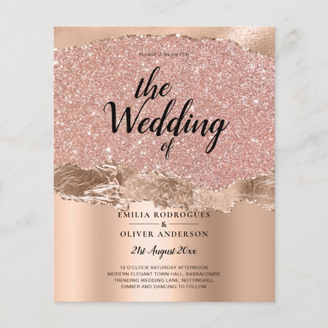 Rose Gold Modern Glamor Wedding Invite Flyer (Front)