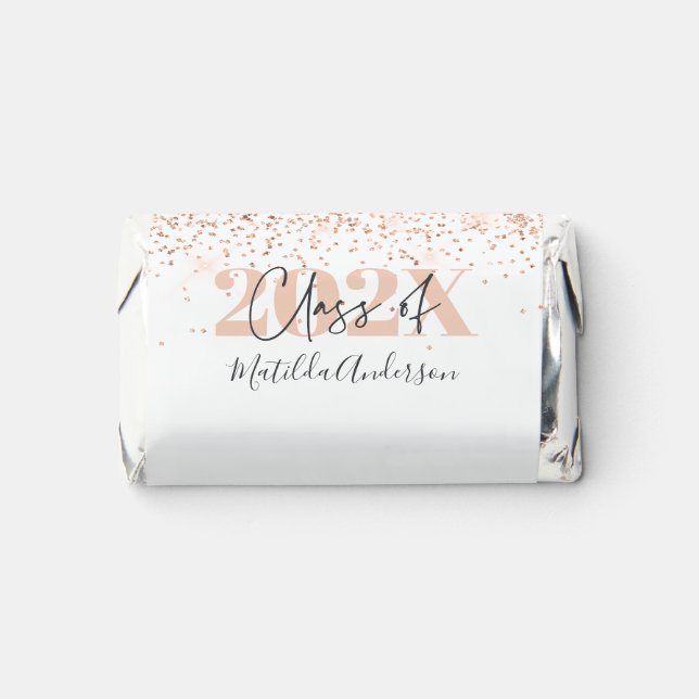 Rose gold modern glitter class of graduation hershey's miniatures (Front)