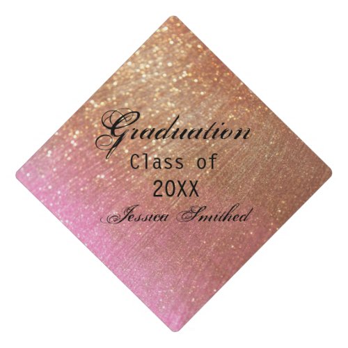 rose gold modern glitter marble chic typography graduation cap topper