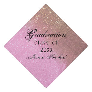 rose gold modern glitter ombre chic typography graduation cap topper