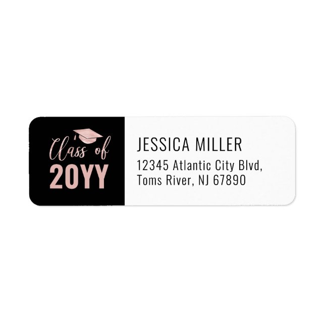 Rose Gold Modern Graduation Cap Address Label (Front)