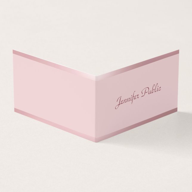 Rose Gold Modern Handwritten Script Name Elegant Business Card (Outside)