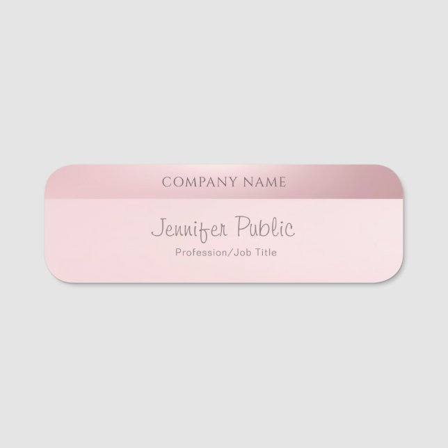 Rose Gold Modern Handwritten Script Name Elegant Tag (Front)