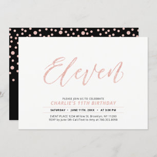 Rose Gold Modern Lettering 11th Birthday Party Invitation