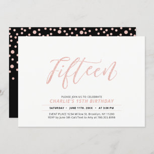 Rose Gold Modern Lettering 15th Birthday Party Invitation