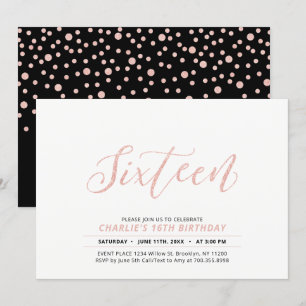 Rose Gold Modern Lettering 16th Birthday Party Invitation
