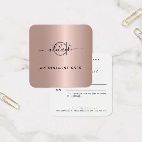 Rose Gold Modern Makeup Salon Appointment Card