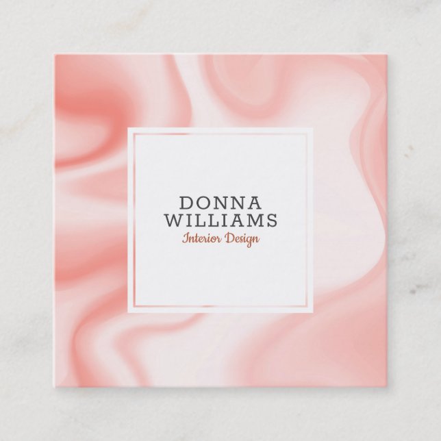 Rose-gold modern marble square business card (Front)